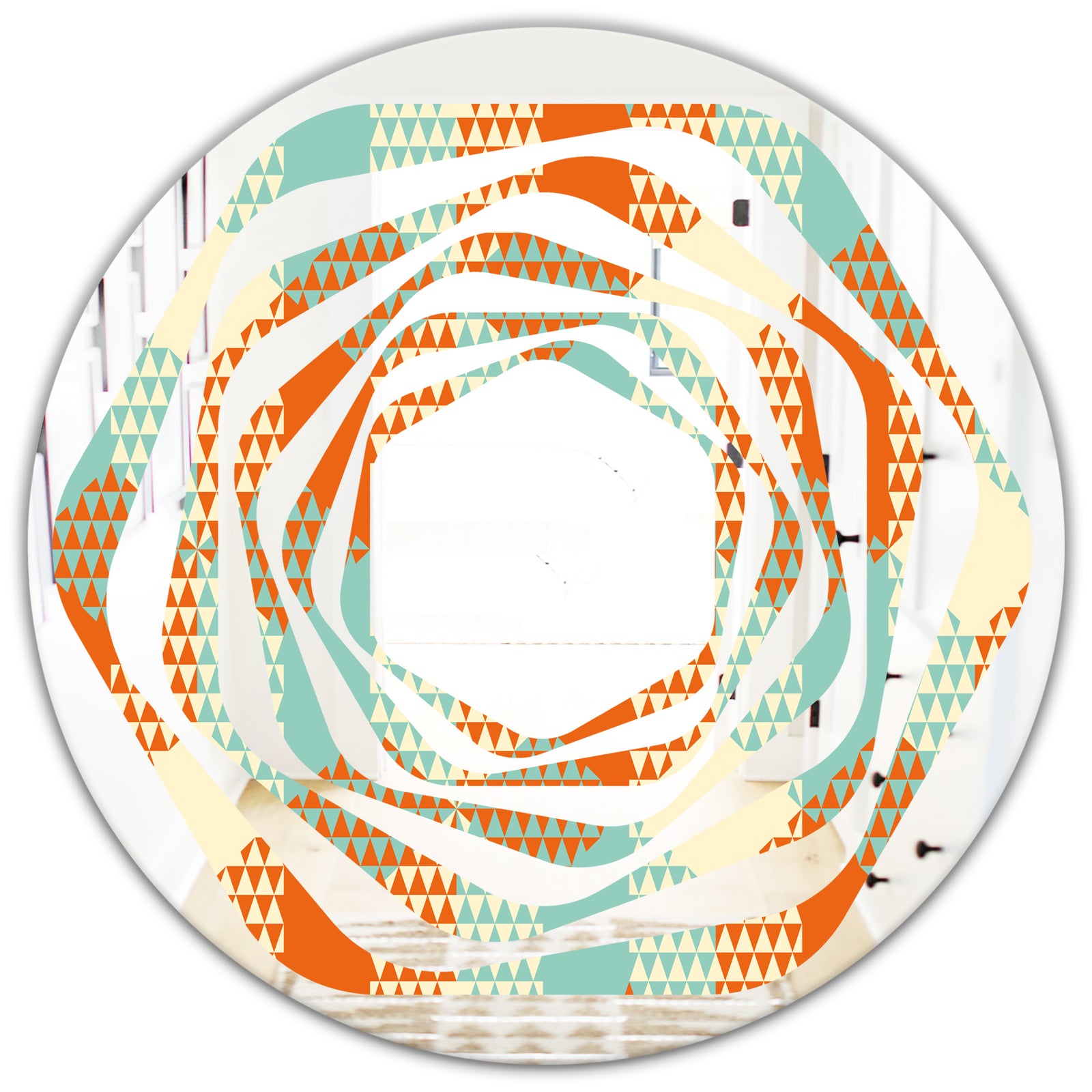 Retro Hexagon Pattern VIII - Modern Round or Oval Wall Mirror - Whirl