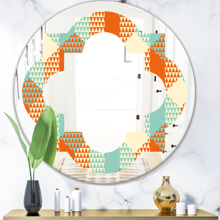 Retro Hexagon Pattern VIII - Modern Round or Oval Wall Mirror - Quatrefoil