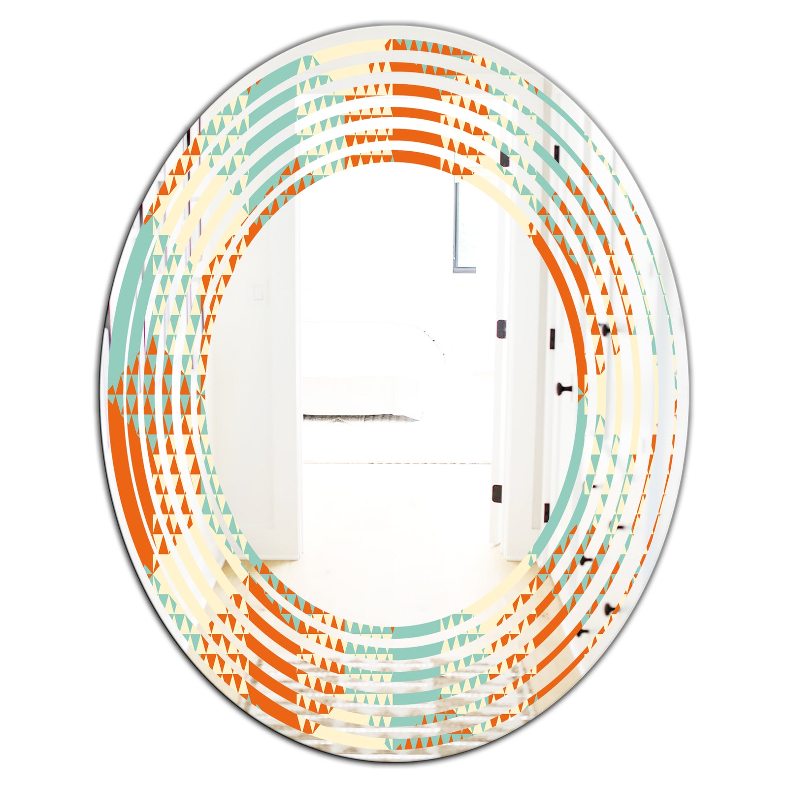 Retro Hexagon Pattern VIII - Modern Round or Oval Wall Mirror - Wave