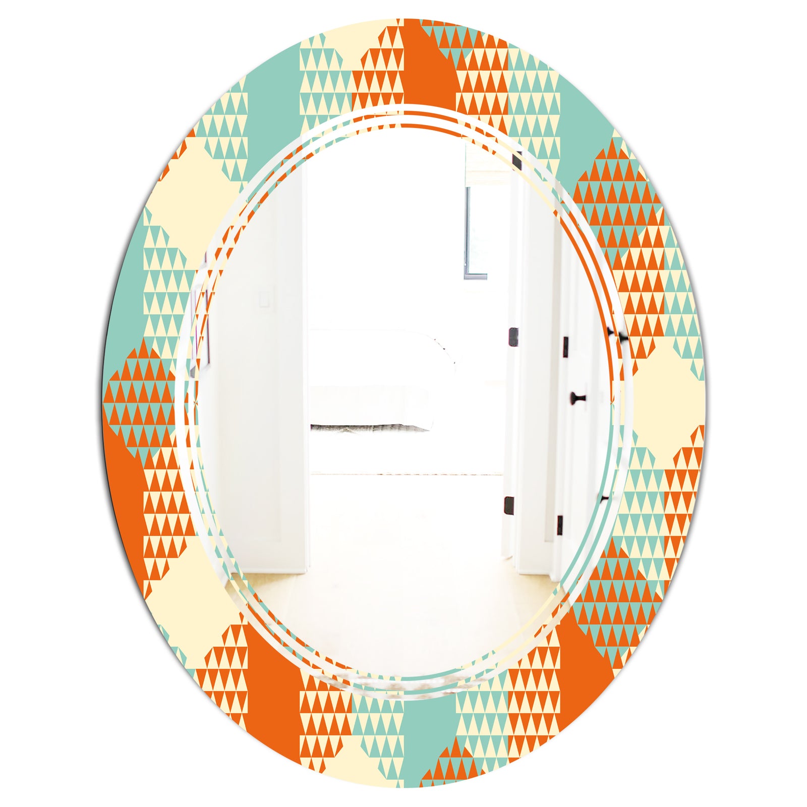 Retro Hexagon Pattern VIII - Modern Round or Oval Wall Mirror - Triple C
