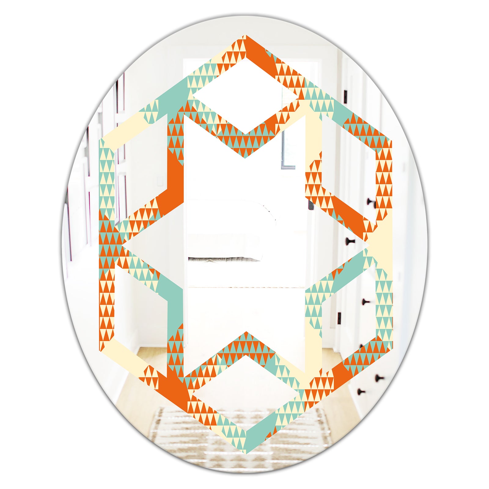 Retro Hexagon Pattern VIII - Modern Round or Oval Wall Mirror - Hexagon Star
