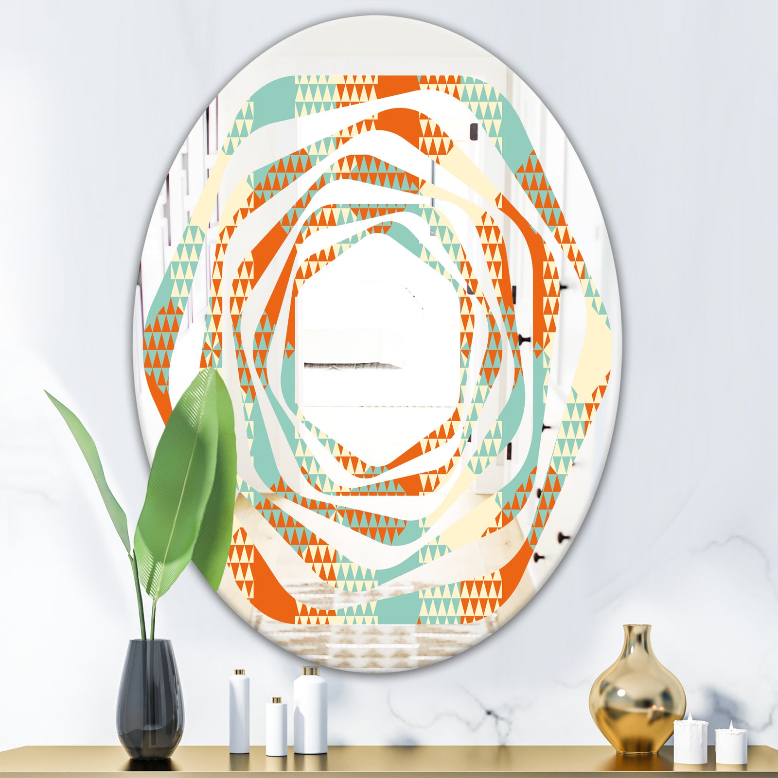 Retro Hexagon Pattern VIII - Modern Round or Oval Wall Mirror - Whirl