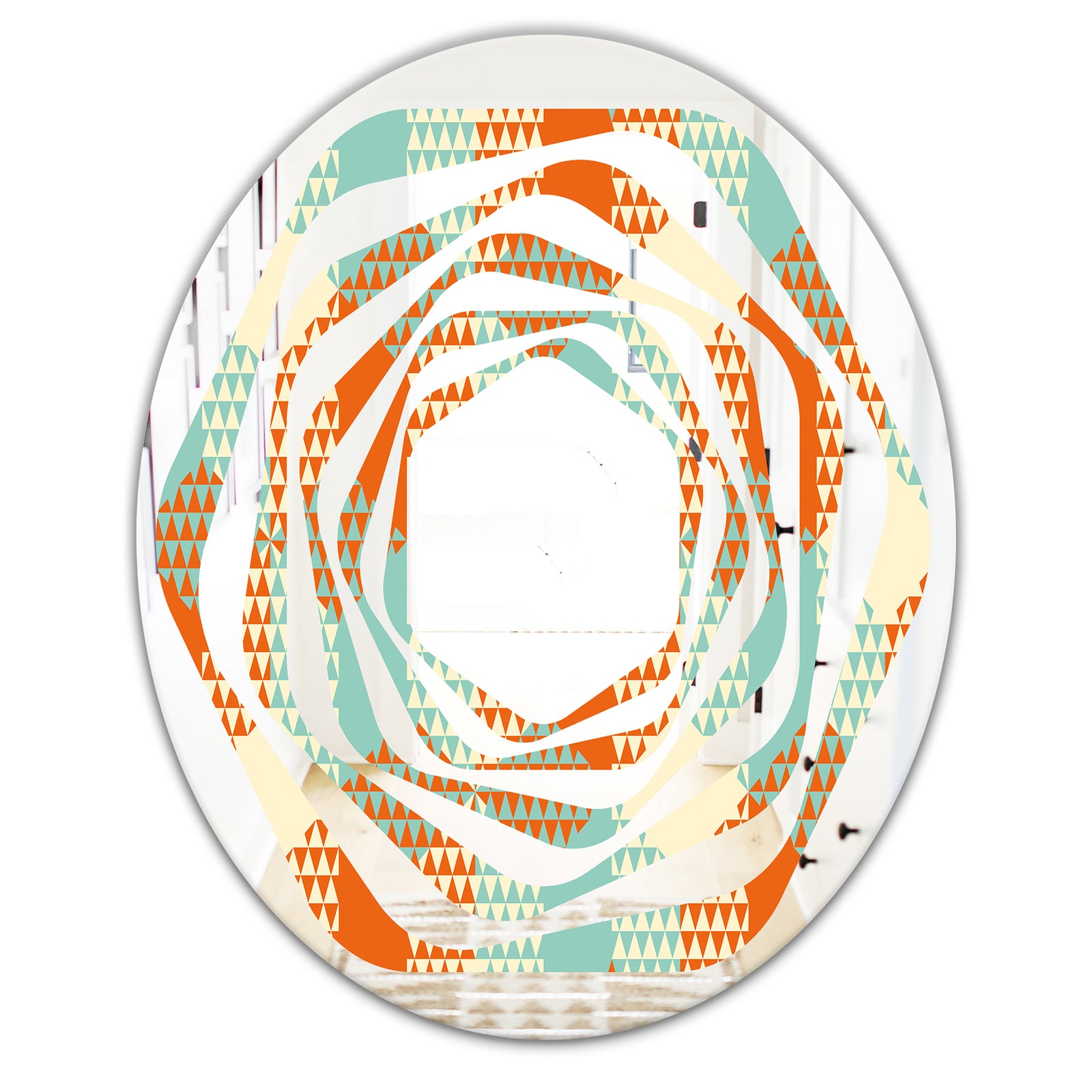 Retro Hexagon Pattern VIII - Modern Round or Oval Wall Mirror - Whirl