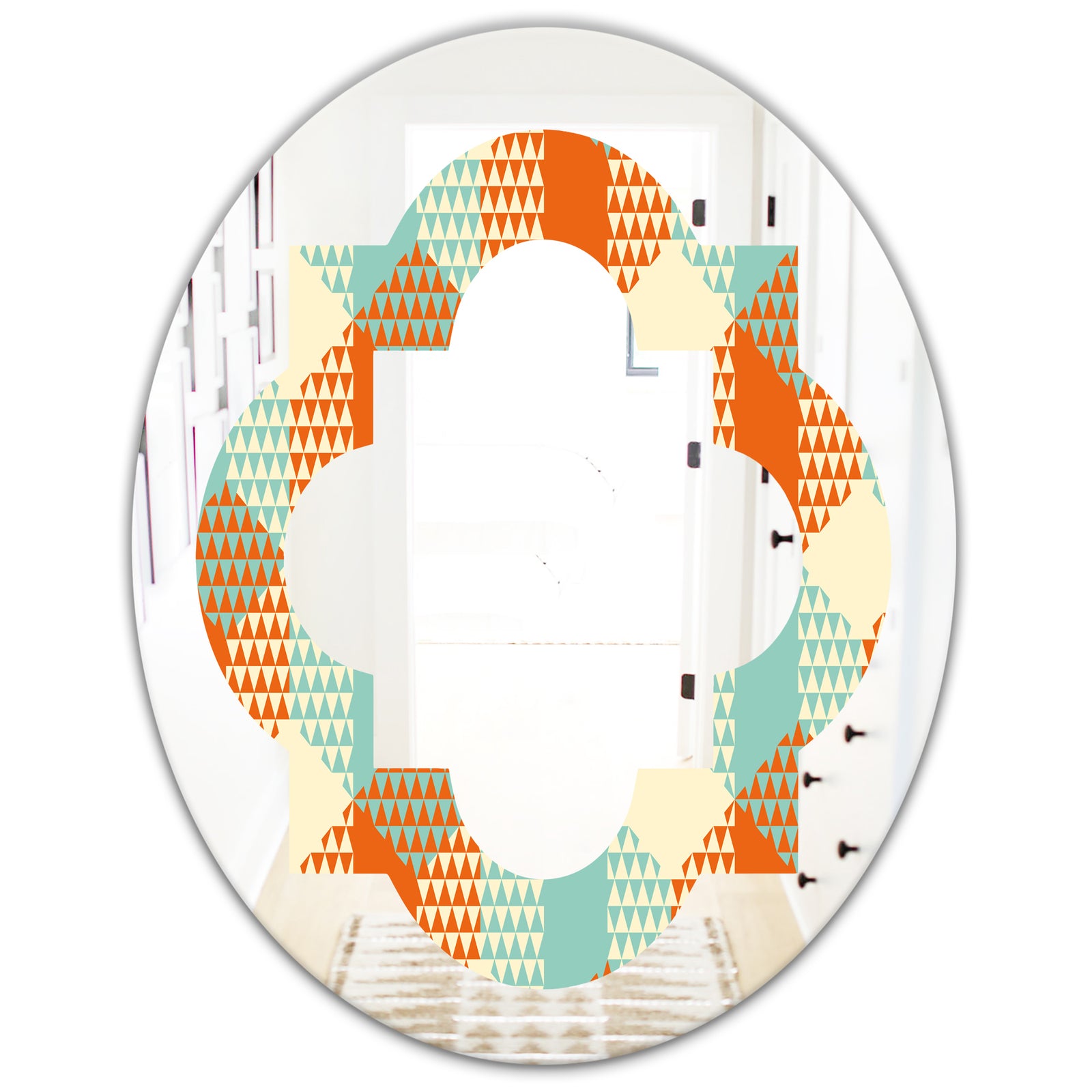Retro Hexagon Pattern VIII - Modern Round or Oval Wall Mirror - Quatrefoil