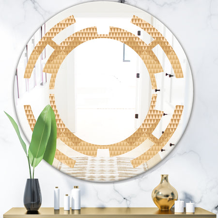 Beige Retro Triangular Wave - Modern Round or Oval Wall Mirror - Space