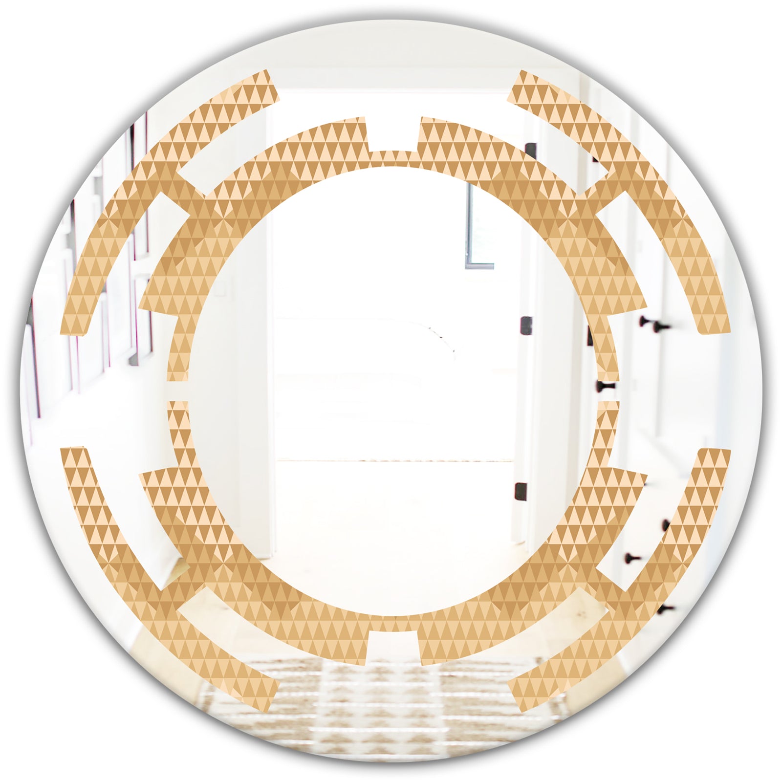 Beige Retro Triangular Wave - Modern Round or Oval Wall Mirror - Space