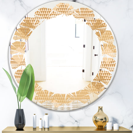 Beige Retro Triangular Wave - Modern Round or Oval Wall Mirror - Leaves