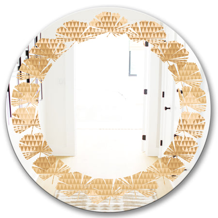 Beige Retro Triangular Wave - Modern Round or Oval Wall Mirror - Leaves