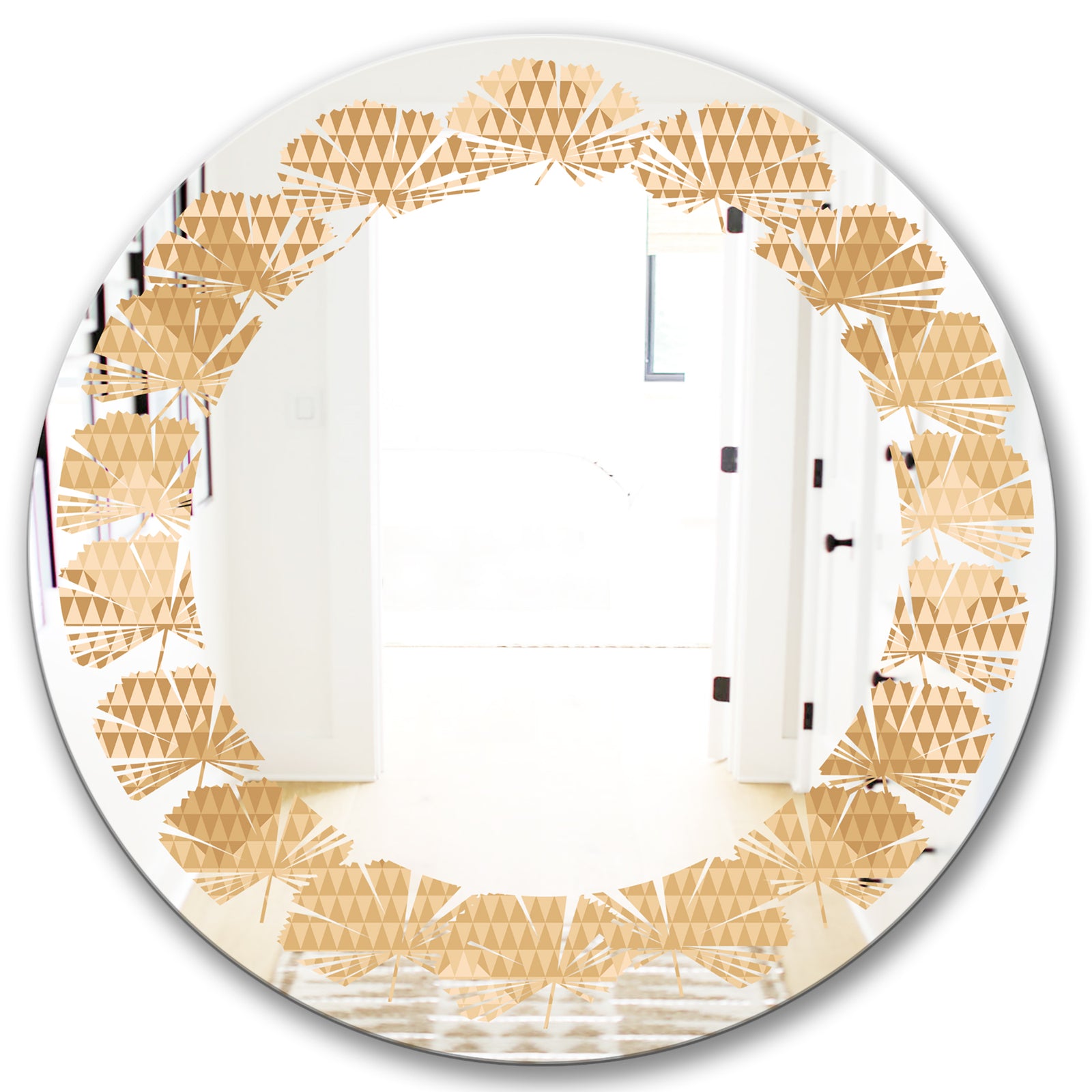 Beige Retro Triangular Wave - Modern Round or Oval Wall Mirror - Leaves