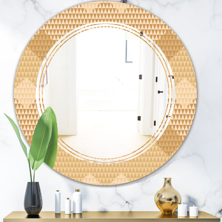 Beige Retro Triangular Wave - Modern Round or Oval Wall Mirror - Triple C