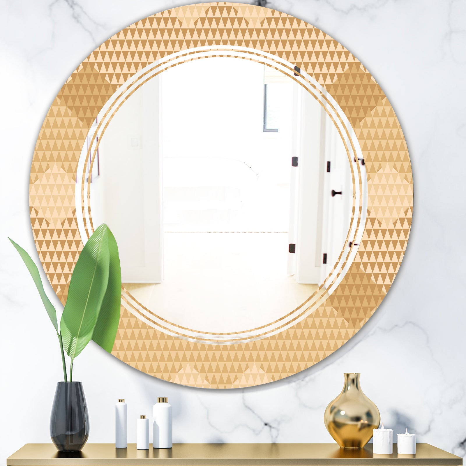 Beige Retro Triangular Wave - Modern Round or Oval Wall Mirror - Triple C