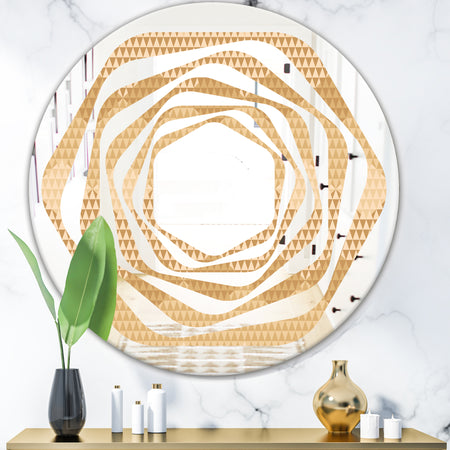 Beige Retro Triangular Wave - Modern Round or Oval Wall Mirror - Whirl
