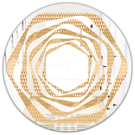Beige Retro Triangular Wave - Modern Round or Oval Wall Mirror - Whirl