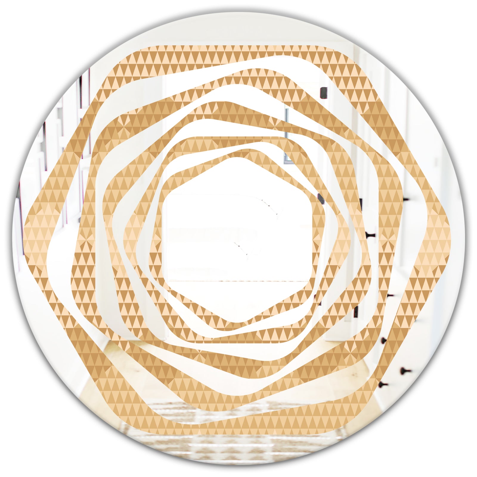 Beige Retro Triangular Wave - Modern Round or Oval Wall Mirror - Whirl