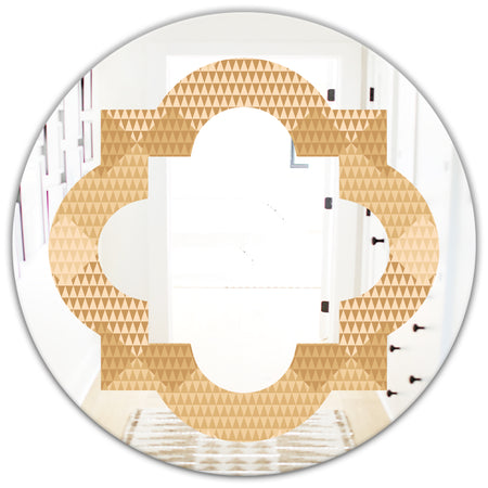 Beige Retro Triangular Wave - Modern Round or Oval Wall Mirror - Quatrefoil