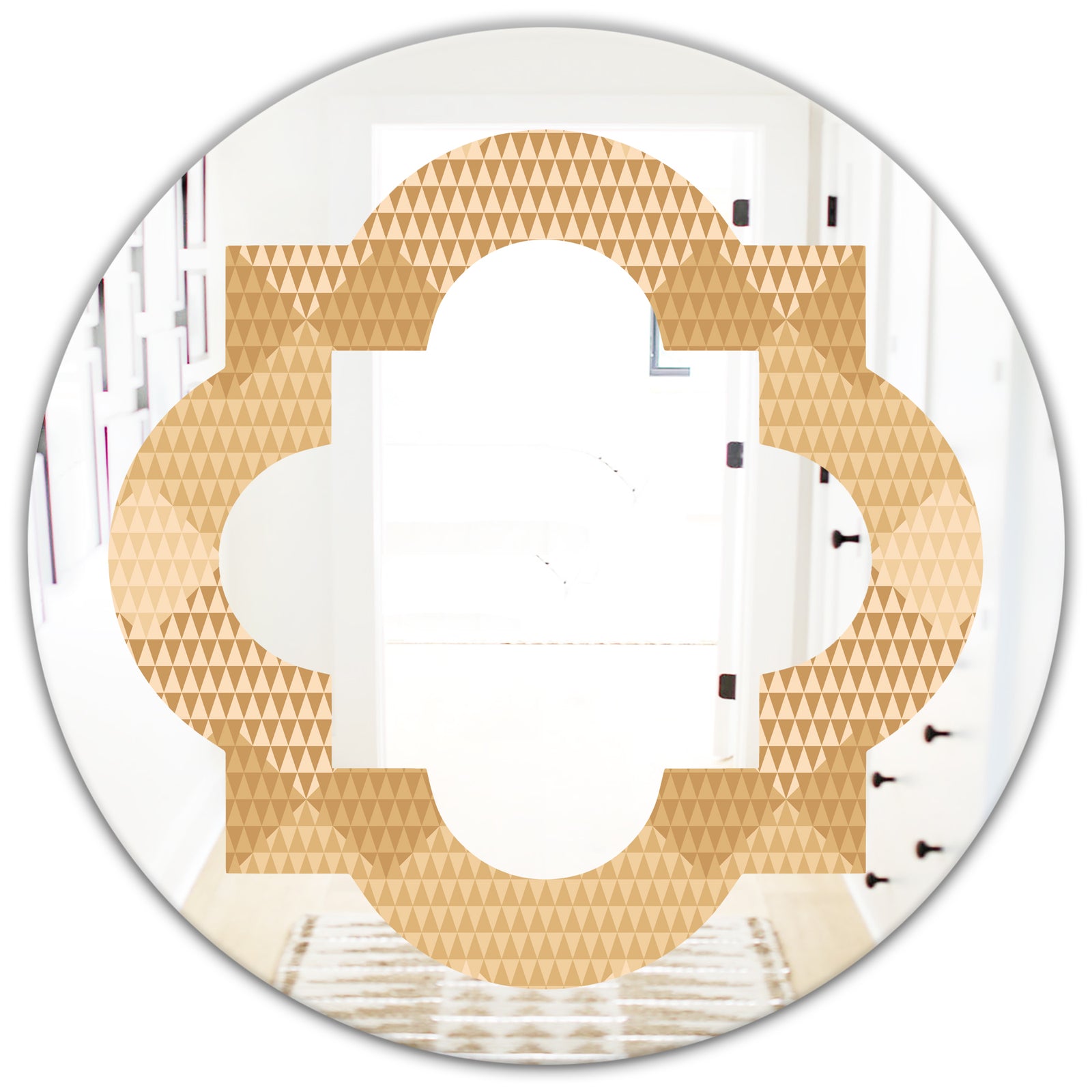Beige Retro Triangular Wave - Modern Round or Oval Wall Mirror - Quatrefoil