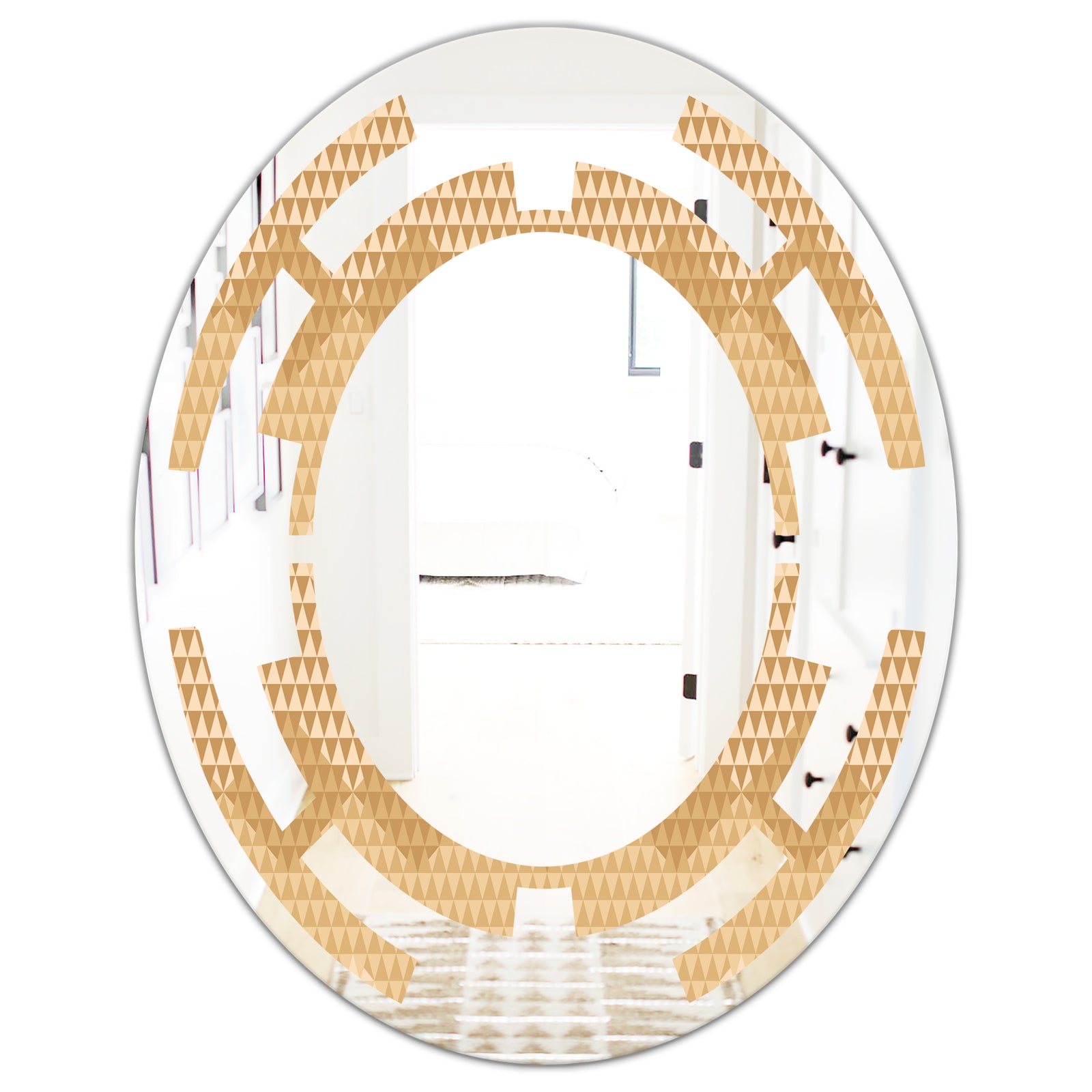 Beige Retro Triangular Wave - Modern Round or Oval Wall Mirror - Space
