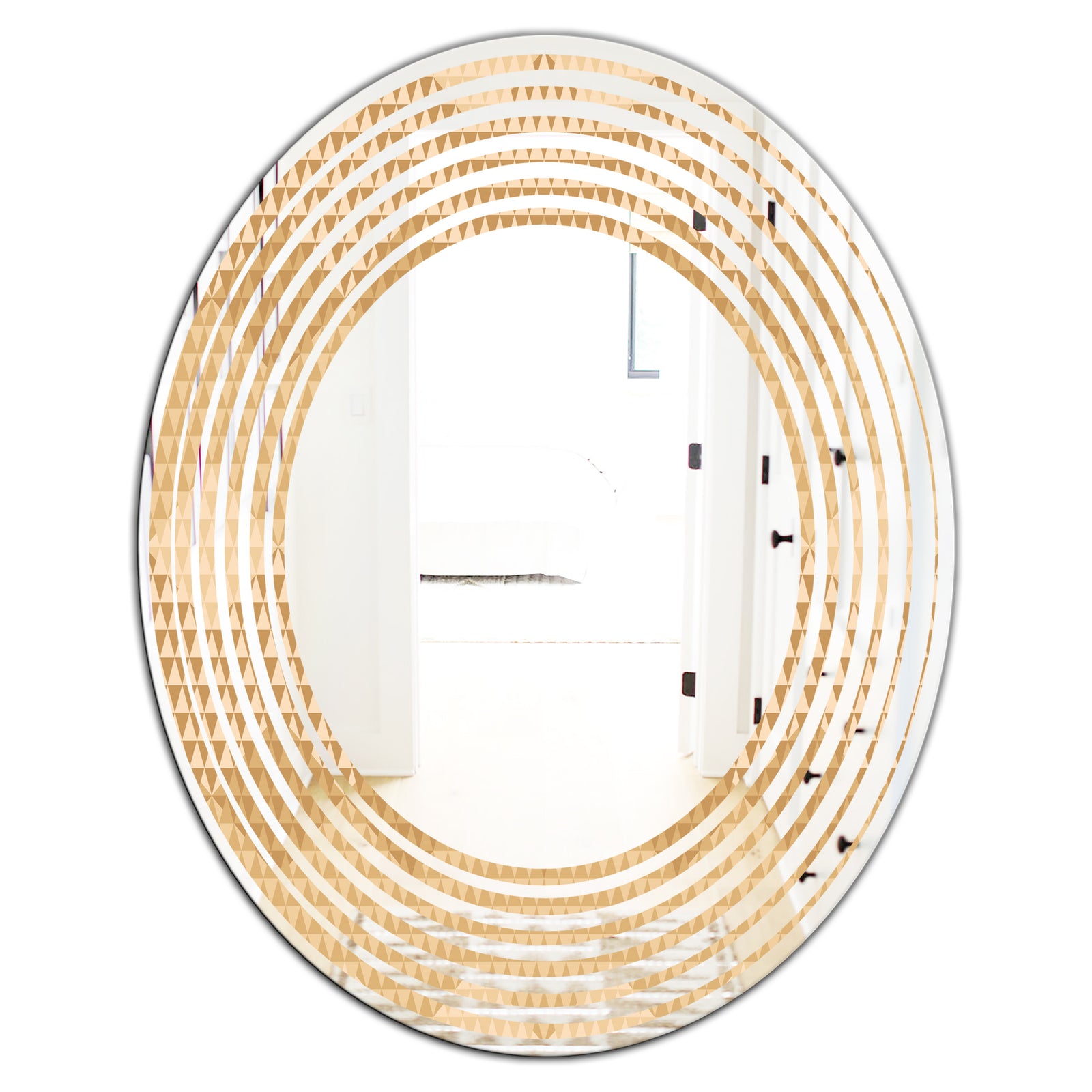 Beige Retro Triangular Wave - Modern Round or Oval Wall Mirror - Wave