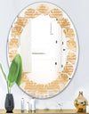 Beige Retro Triangular Wave - Modern Round or Oval Wall Mirror - Leaves