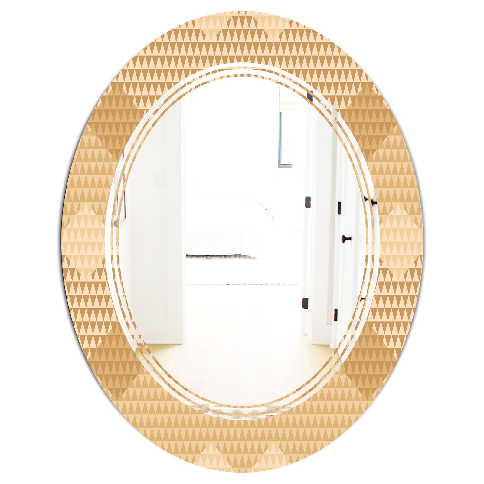 Beige Retro Triangular Wave - Modern Round or Oval Wall Mirror - Triple C