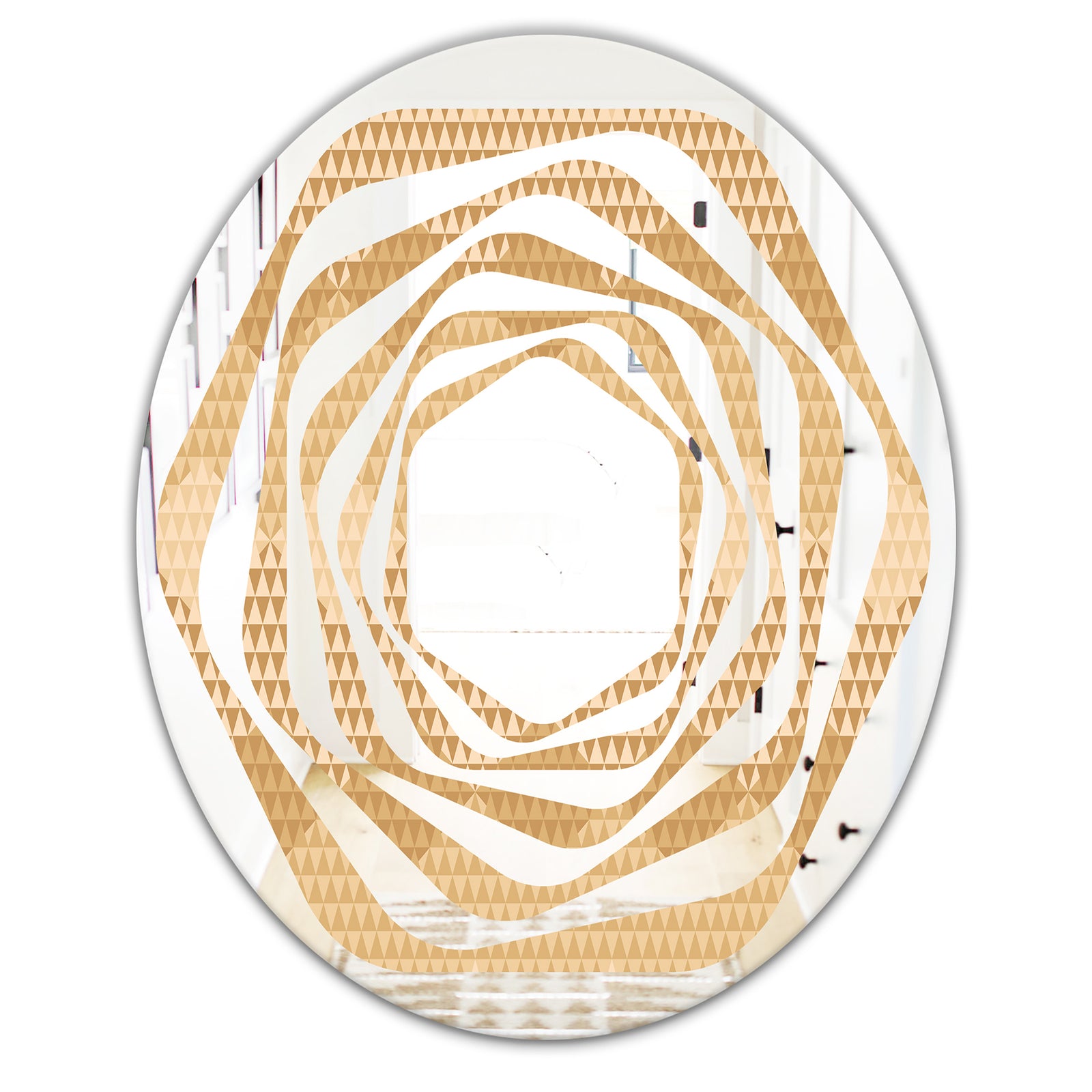 Beige Retro Triangular Wave - Modern Round or Oval Wall Mirror - Whirl