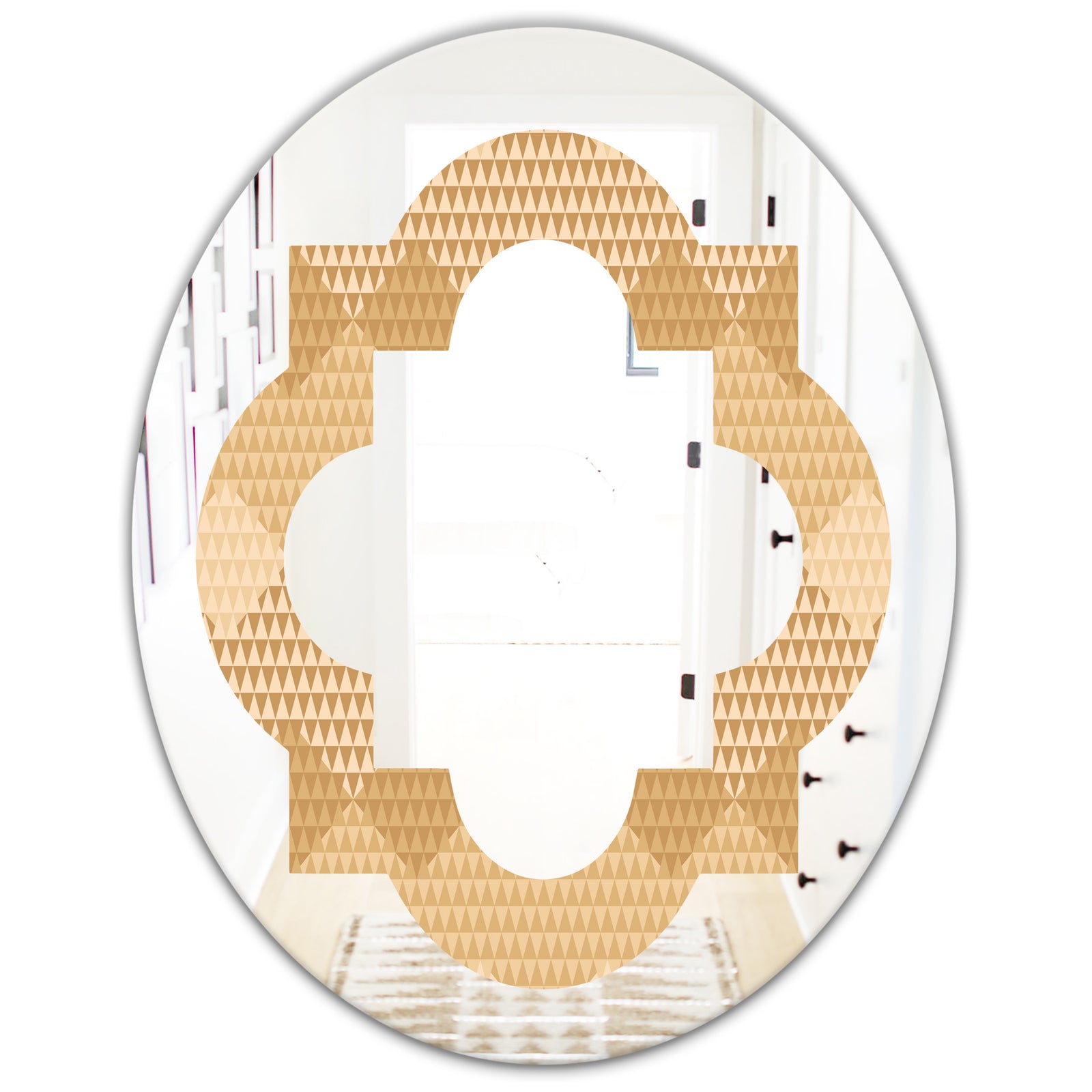 Beige Retro Triangular Wave - Modern Round or Oval Wall Mirror - Quatrefoil