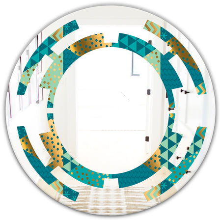 Gold and Blue Dynamics I - Modern Round or Oval Wall Mirror - Space