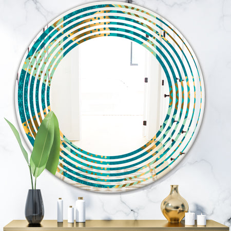Gold and Blue Dynamics I - Modern Round or Oval Wall Mirror - Wave