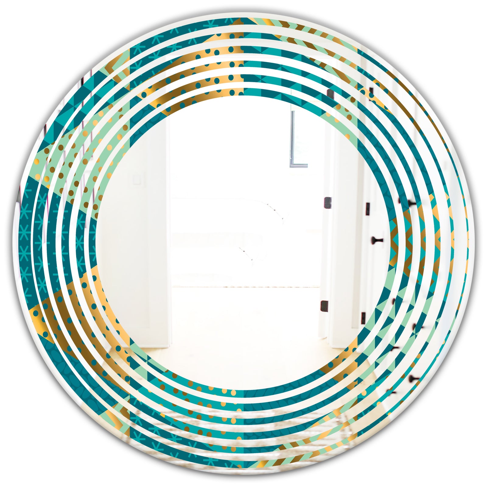 Gold and Blue Dynamics I - Modern Round or Oval Wall Mirror - Wave