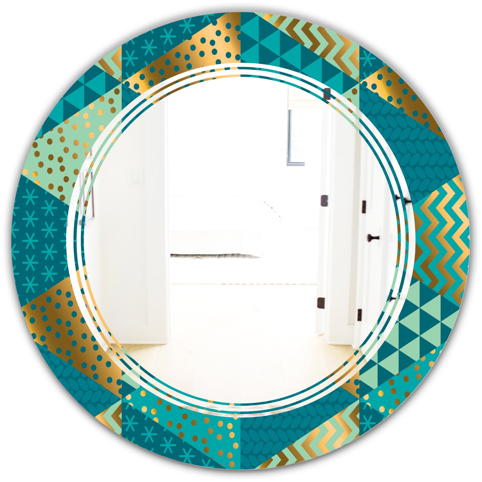 Gold and Blue Dynamics I - Modern Round or Oval Wall Mirror - Triple C