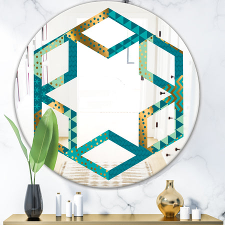Gold and Blue Dynamics I - Modern Round or Oval Wall Mirror - Hexagon Star