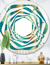 Gold and Blue Dynamics I - Modern Round or Oval Wall Mirror - Whirl