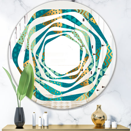 Gold and Blue Dynamics I - Modern Round or Oval Wall Mirror - Whirl