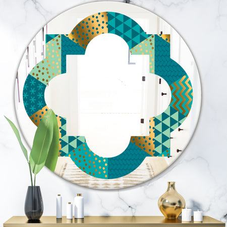 Gold and Blue Dynamics I - Modern Round or Oval Wall Mirror - Quatrefoil