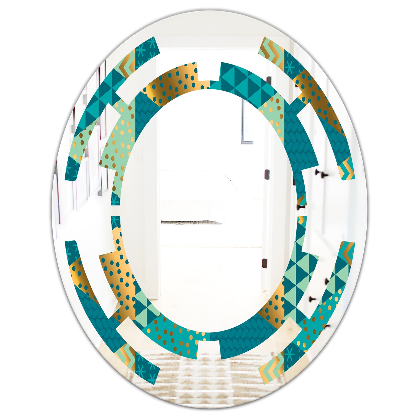 Gold and Blue Dynamics I - Modern Round or Oval Wall Mirror - Space