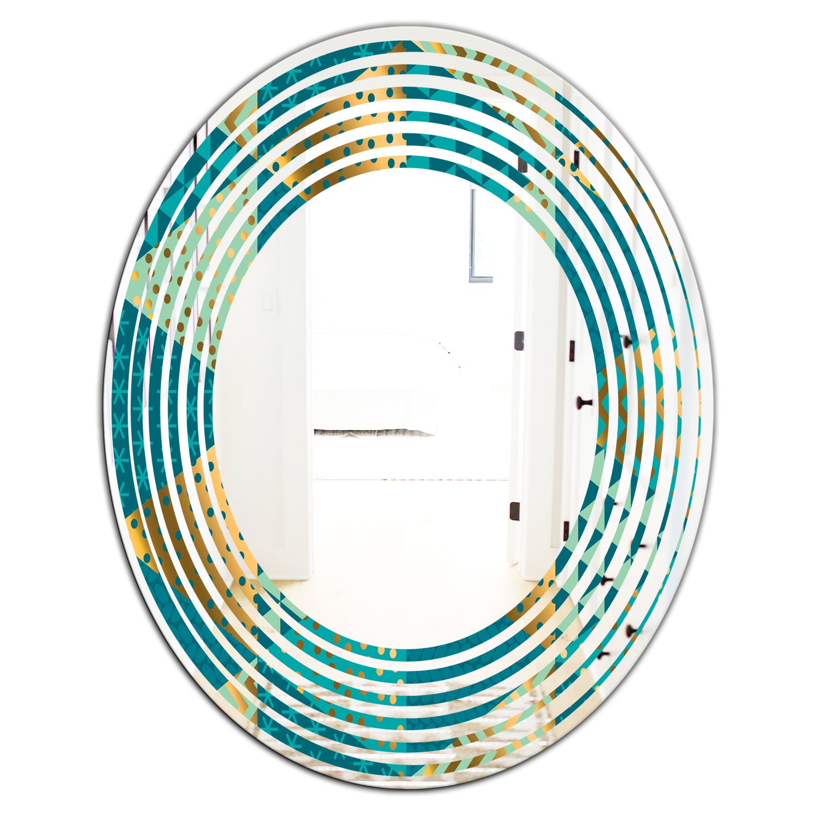 Gold and Blue Dynamics I - Modern Round or Oval Wall Mirror - Wave