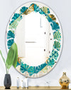 Gold and Blue Dynamics I - Modern Round or Oval Wall Mirror - Leaves