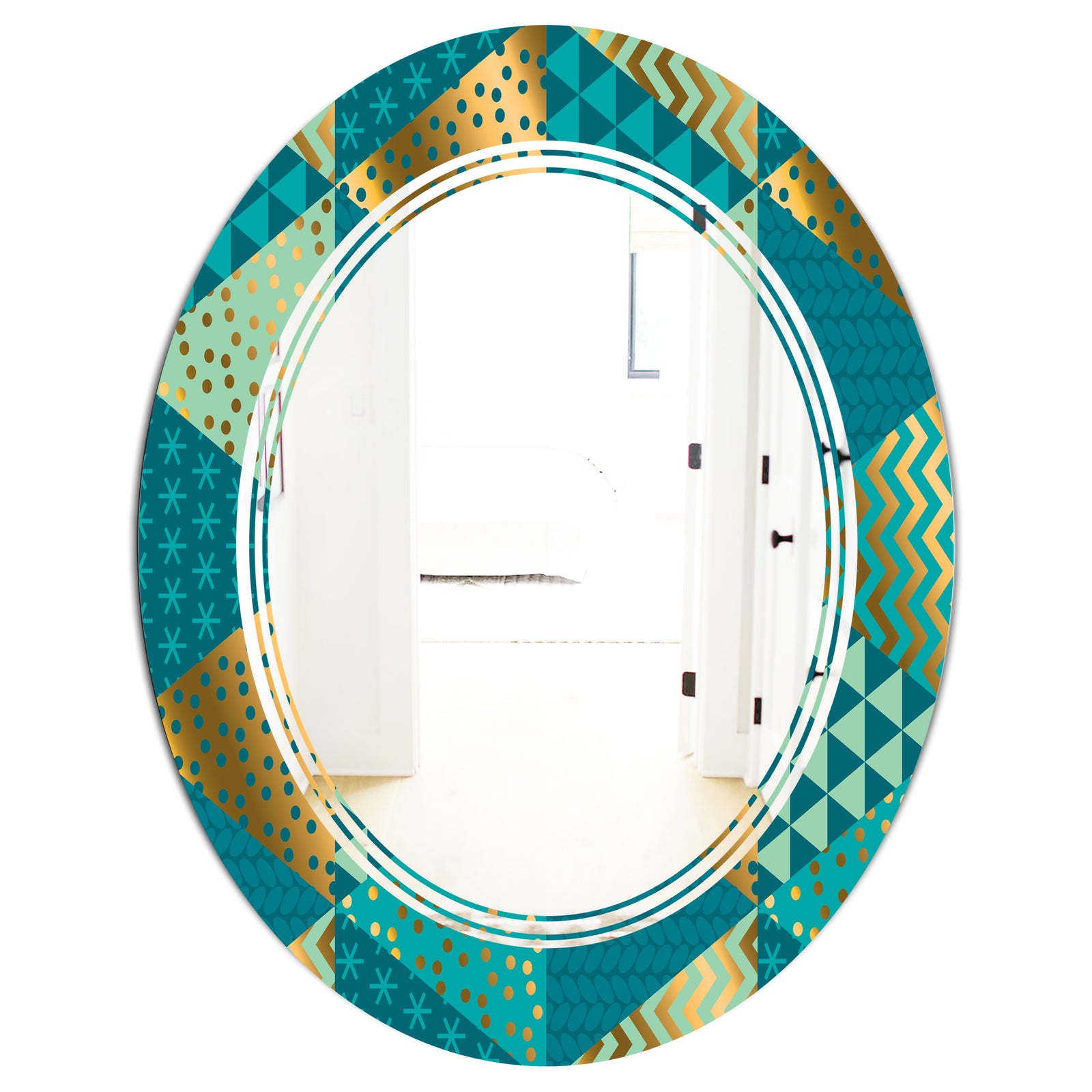 Gold and Blue Dynamics I - Modern Round or Oval Wall Mirror - Triple C