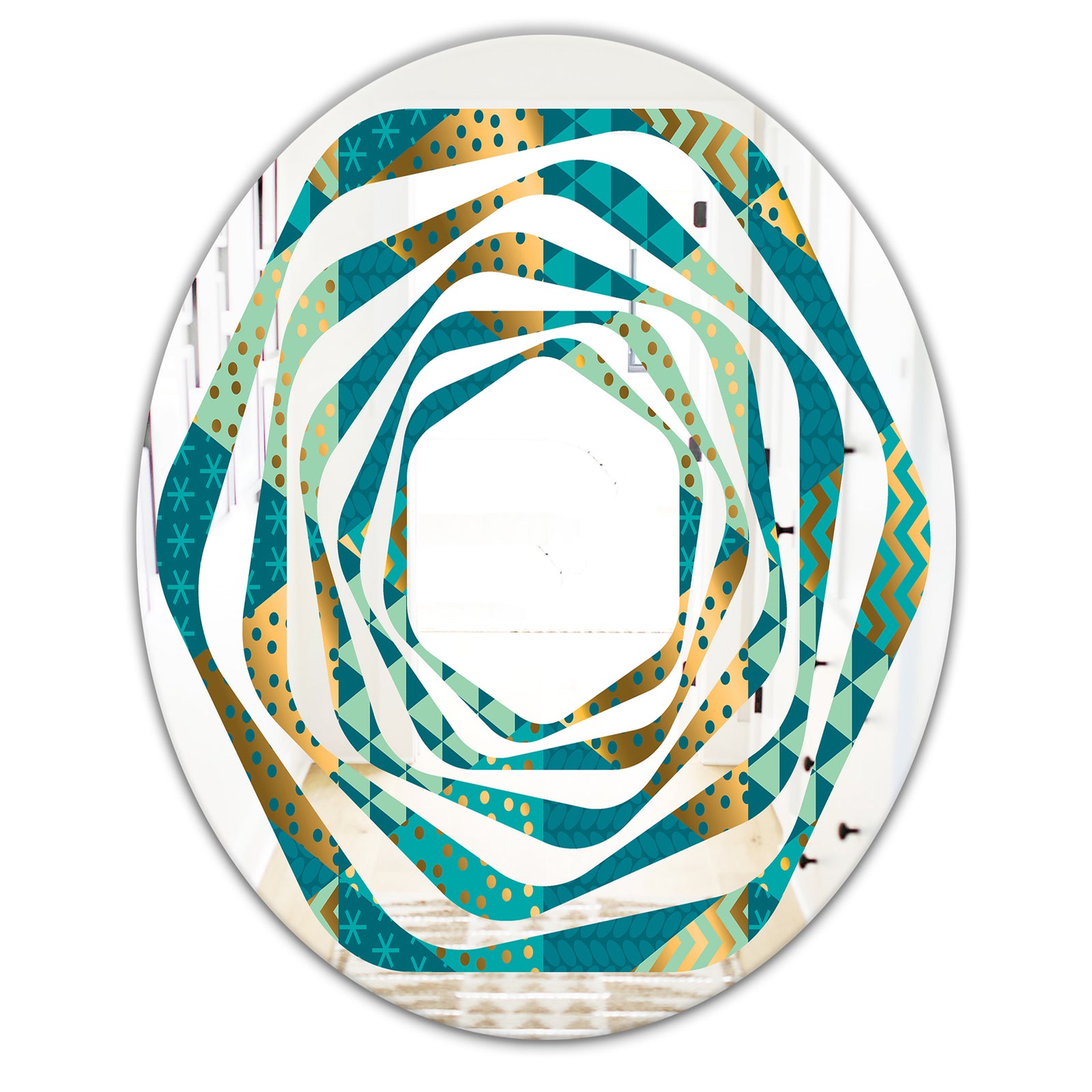 Gold and Blue Dynamics I - Modern Round or Oval Wall Mirror - Whirl