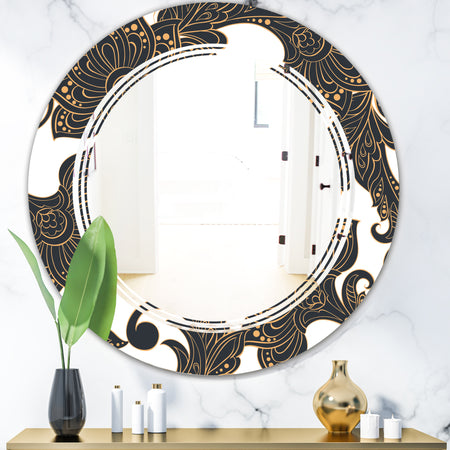 Retro Indian Floral Batik I - Modern Round or Oval Wall Mirror - Triple C