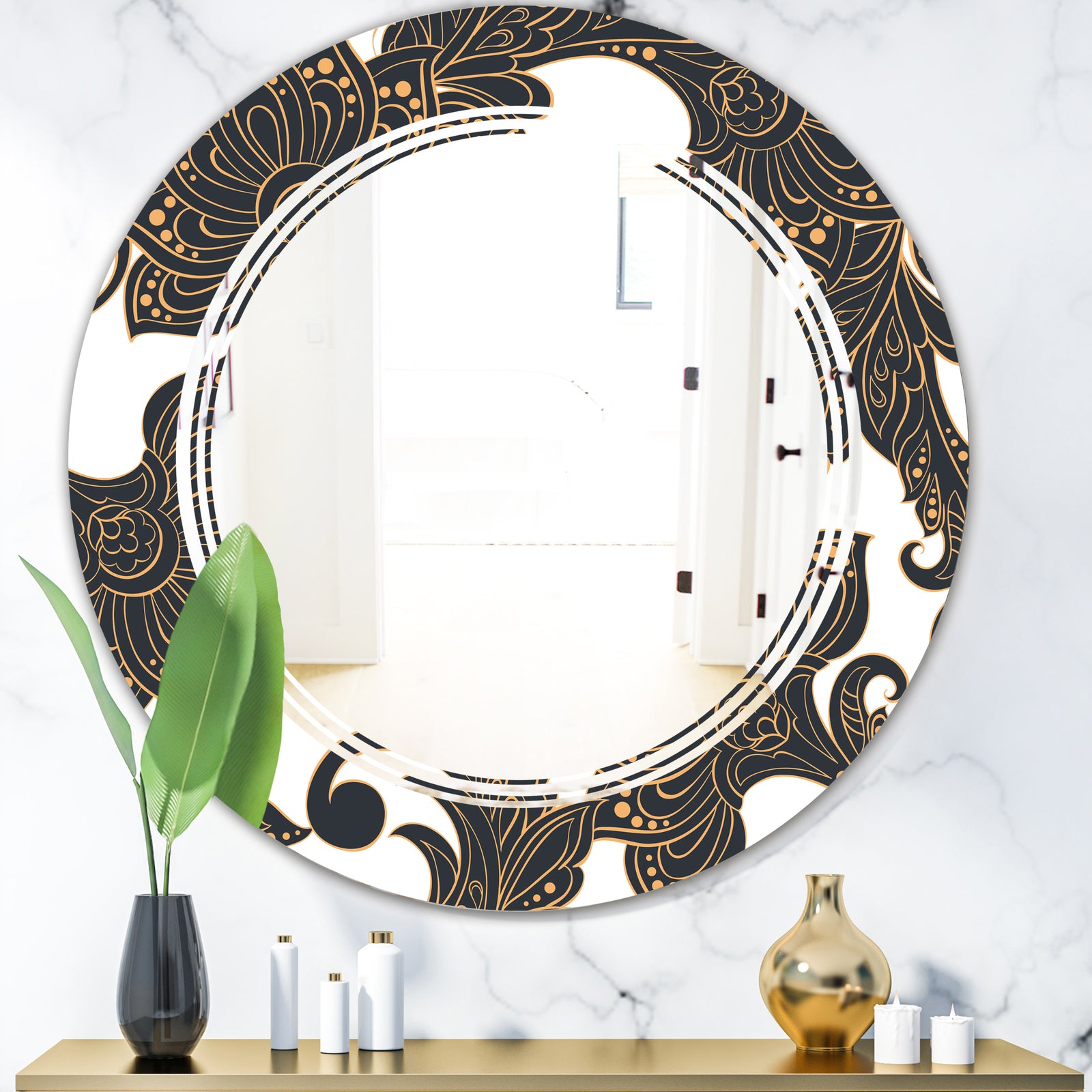 Retro Indian Floral Batik I - Modern Round or Oval Wall Mirror - Triple C