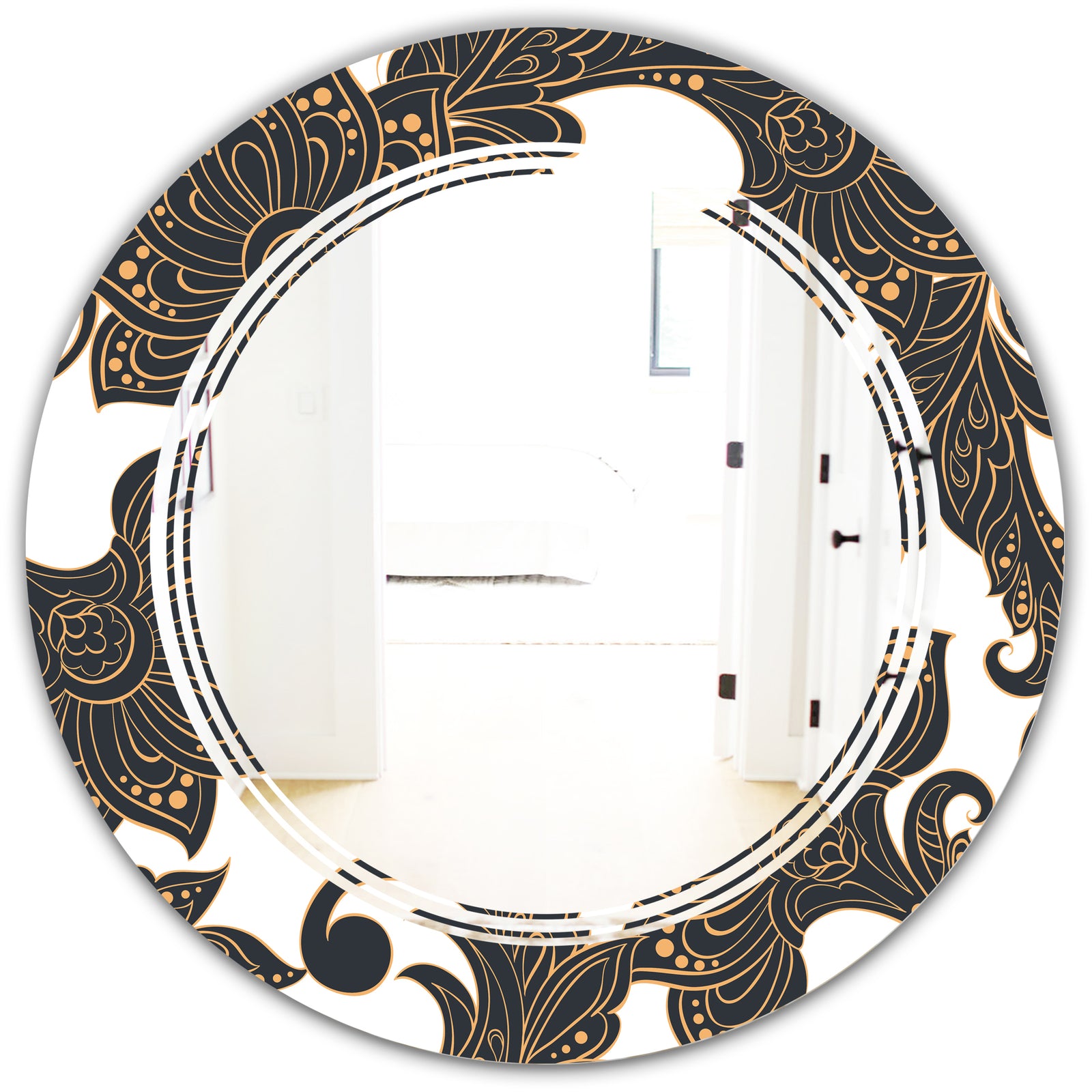 Retro Indian Floral Batik I - Modern Round or Oval Wall Mirror - Triple C