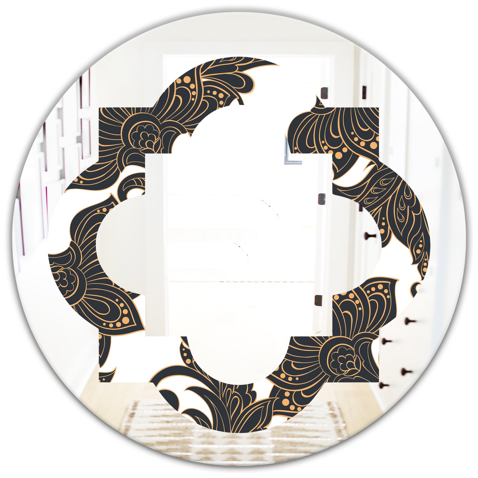Retro Indian Floral Batik I - Modern Round or Oval Wall Mirror - Quatrefoil