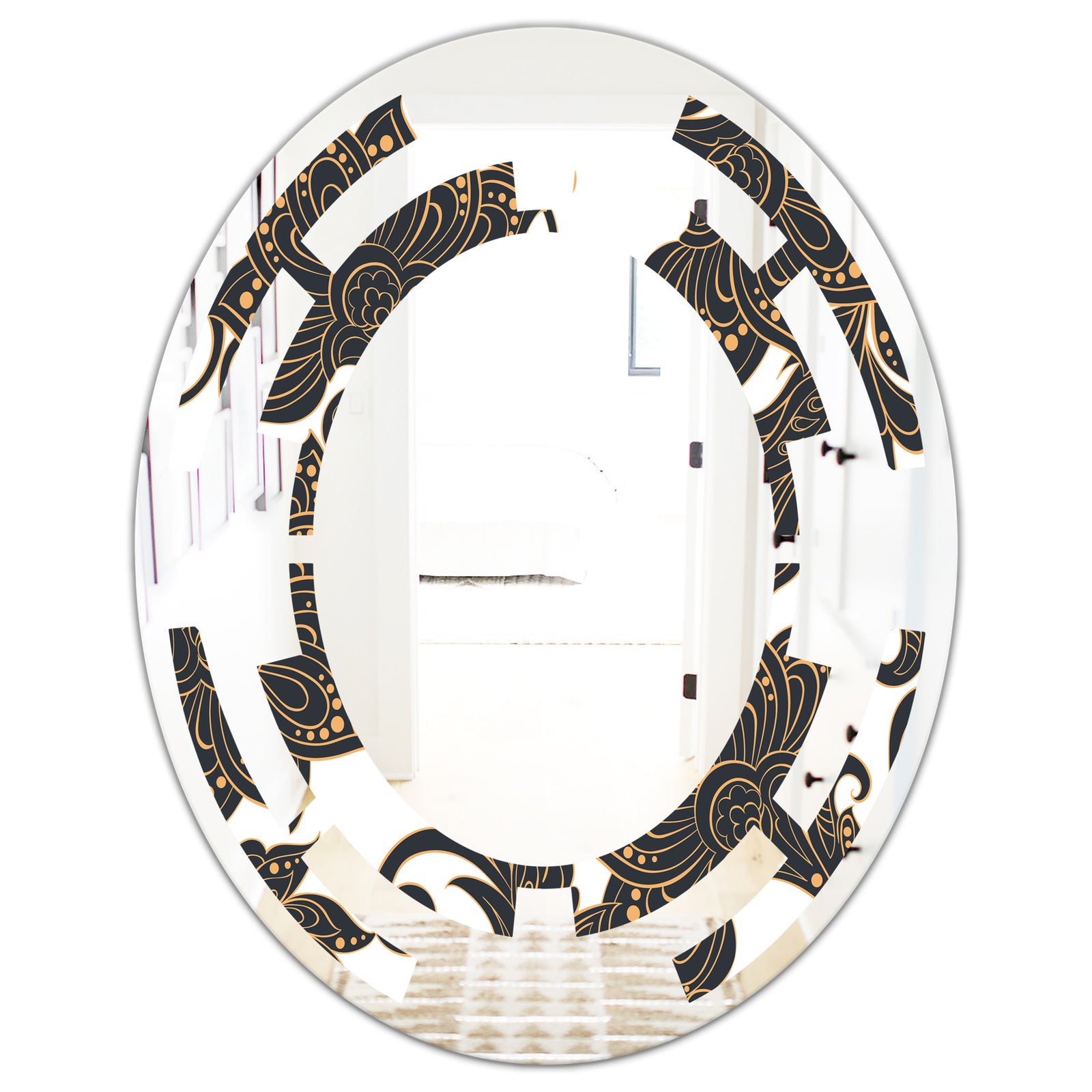 Retro Indian Floral Batik I - Modern Round or Oval Wall Mirror - Space