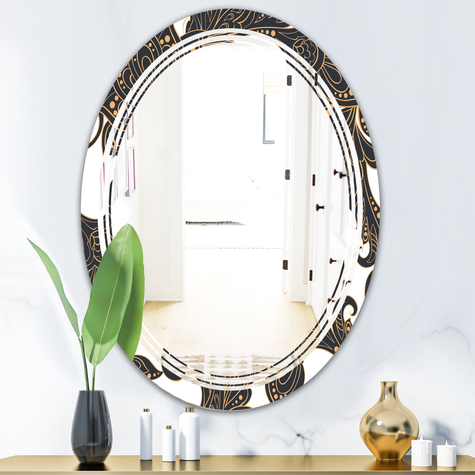 Retro Indian Floral Batik I - Modern Round or Oval Wall Mirror - Triple C