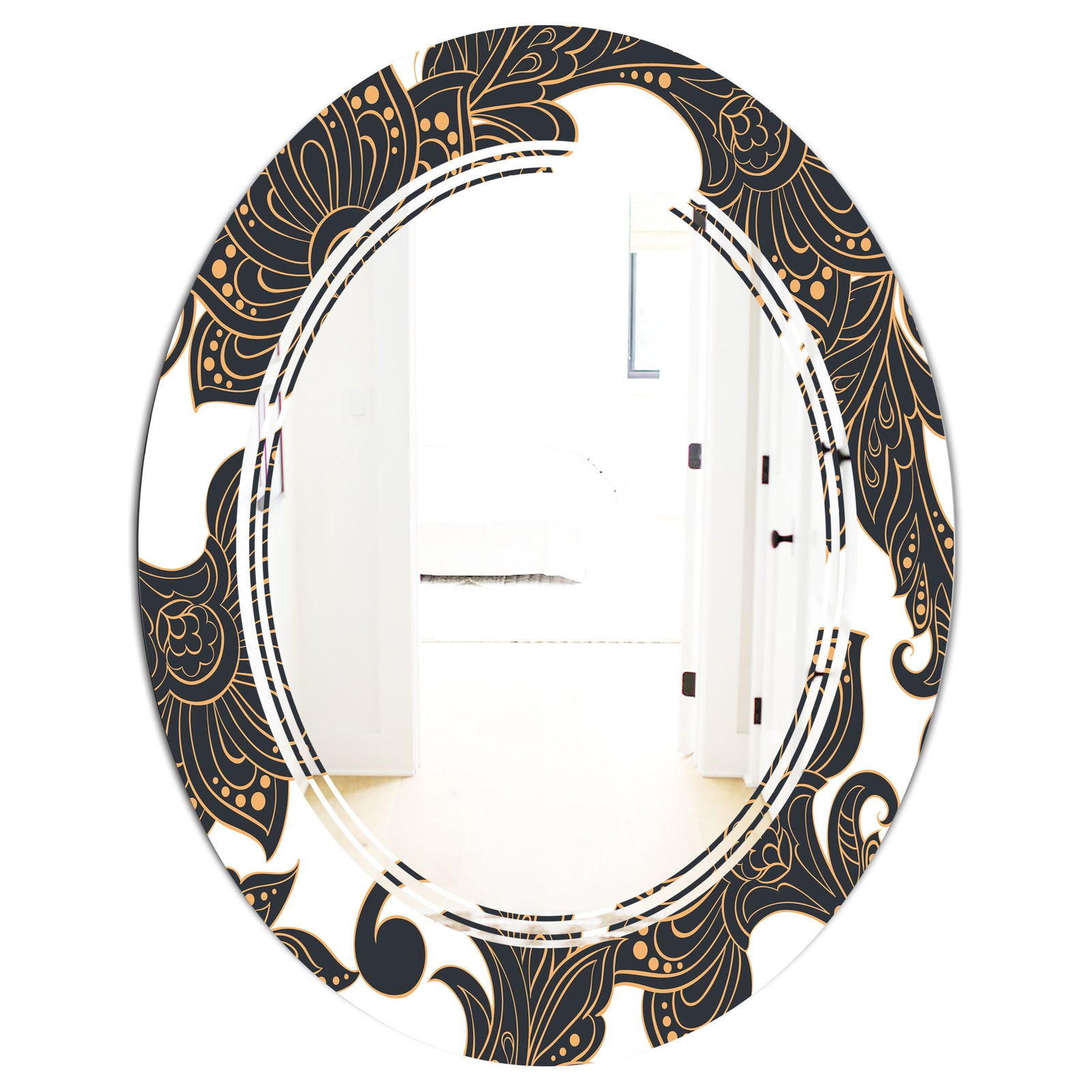 Retro Indian Floral Batik I - Modern Round or Oval Wall Mirror - Triple C