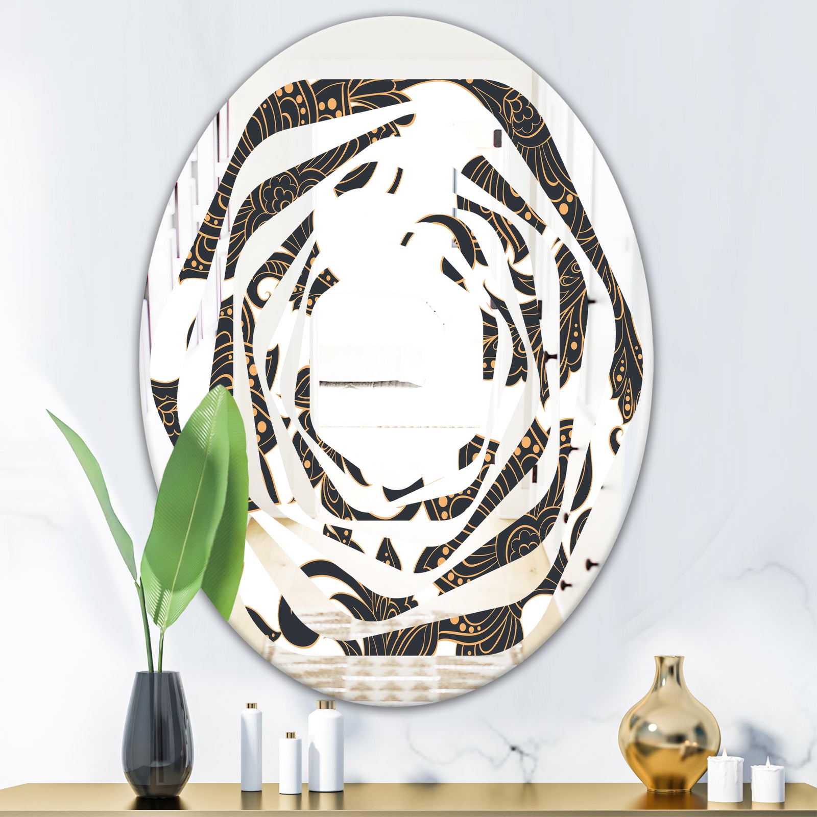 Retro Indian Floral Batik I - Modern Round or Oval Wall Mirror - Whirl