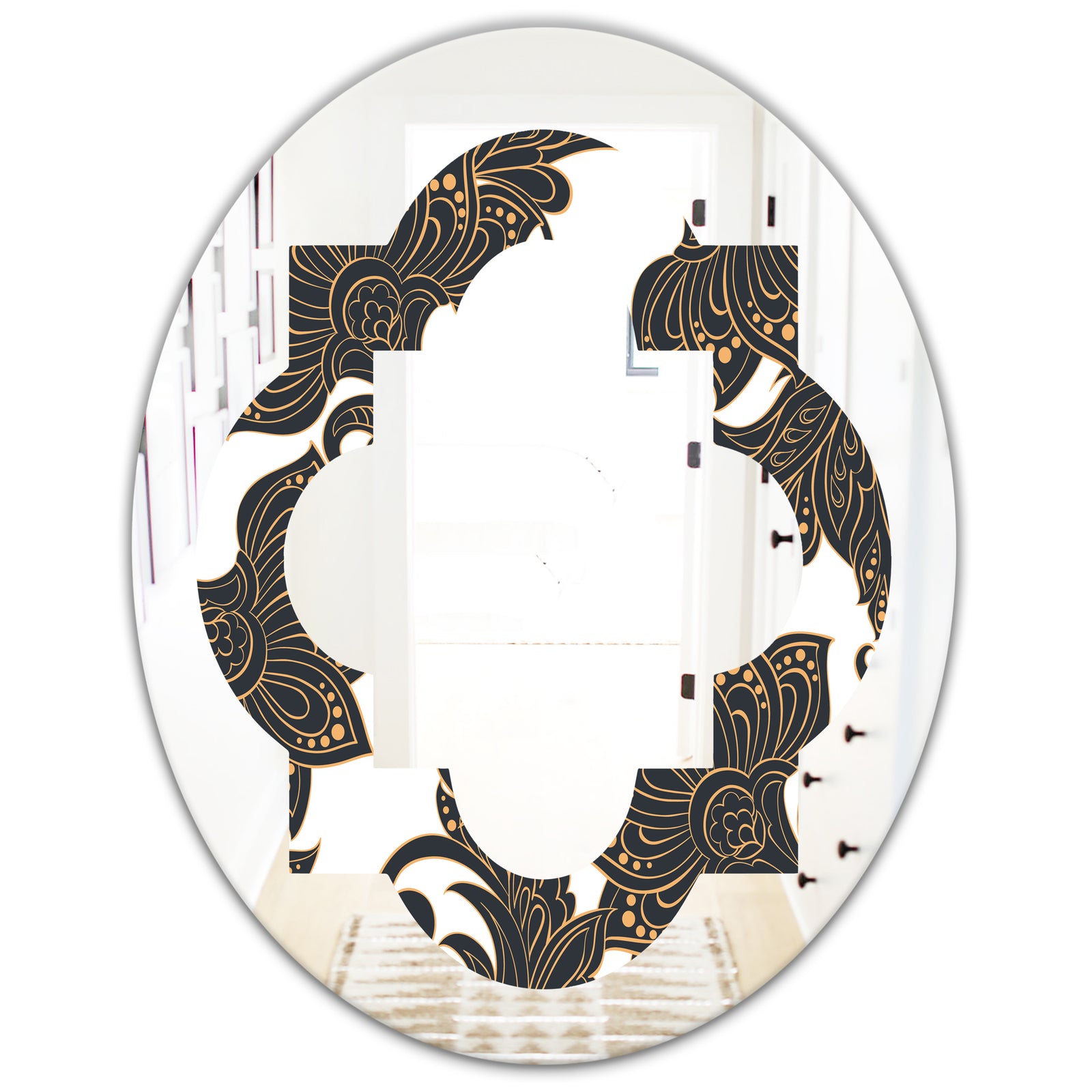 Retro Indian Floral Batik I - Modern Round or Oval Wall Mirror - Quatrefoil