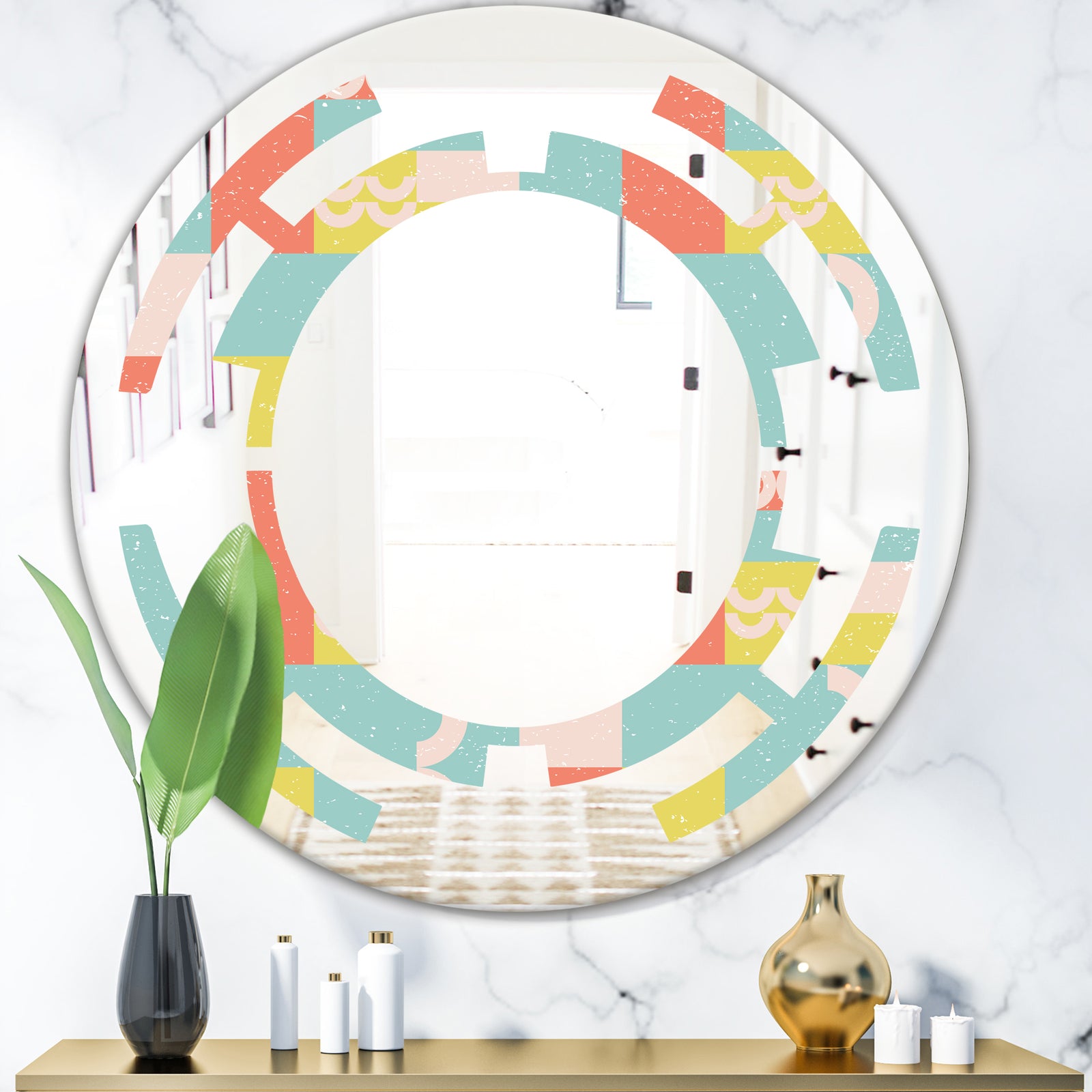 Retro Abstract Design III - Modern Round or Oval Wall Mirror - Space