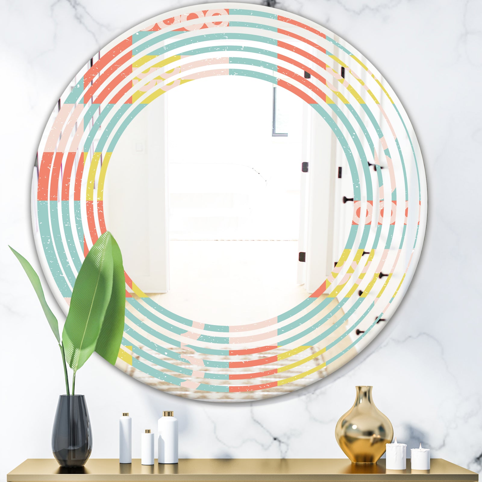 Retro Abstract Design III - Modern Round or Oval Wall Mirror - Wave